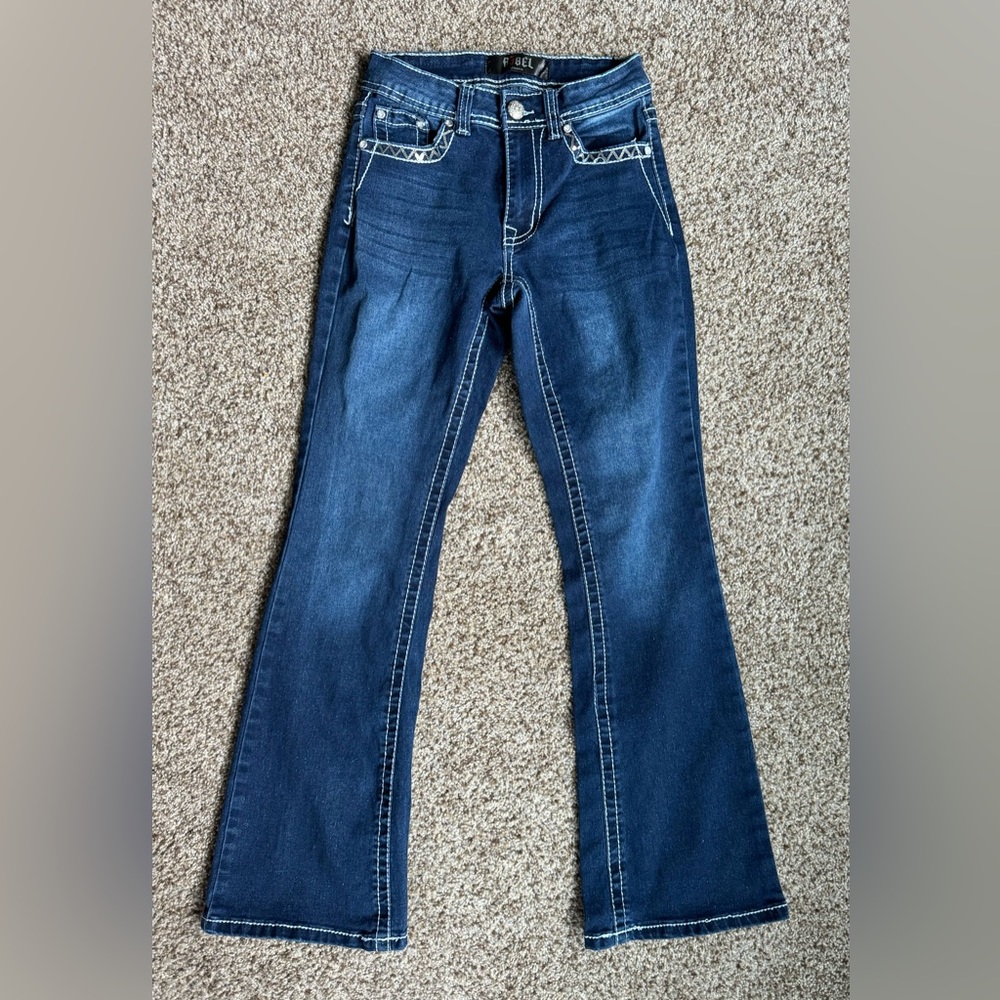 Rebel Denim Bootcut Mid-High Rise Dark Blue Jeans - Size 3/24